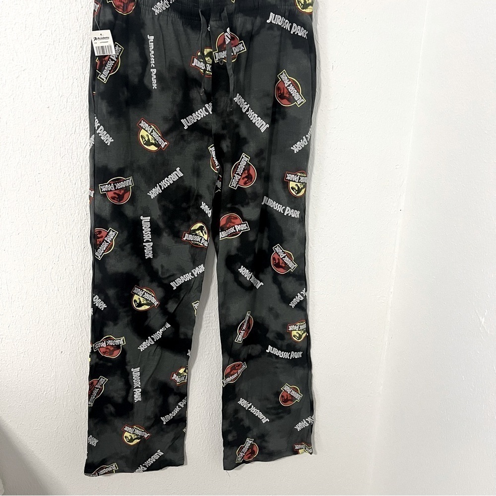 Jurassic Park Adult Gray Tie Dye Logo Pajamas Sleep Lounge Pants Size Medium NWT
